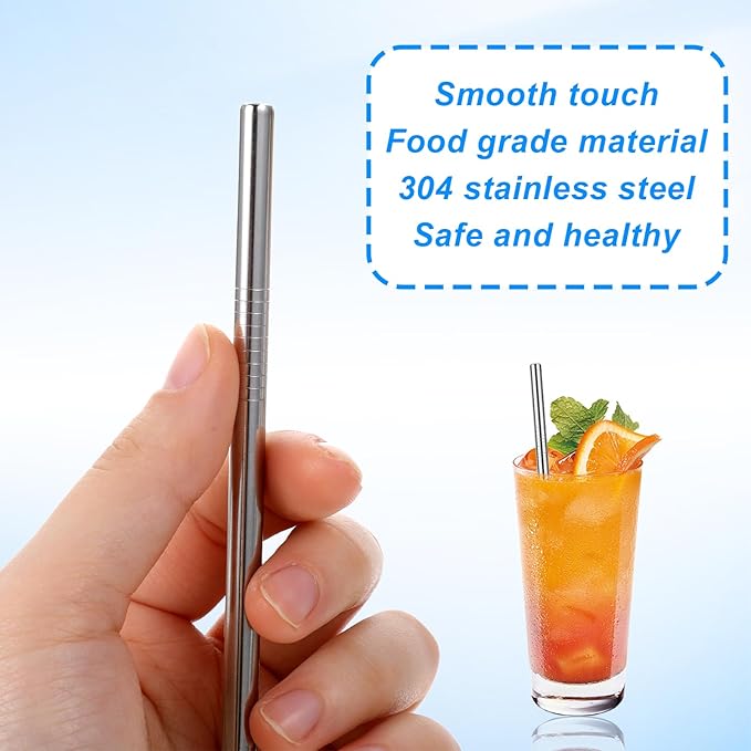 10 Pack 4.7 Inch Short Metal Cocktail Straws Reusable Stainless Steel Straws Drinking Straws Steel Straws Drinking with Cleaning Brush for Coffee Mugs, Small Glasses or Cups