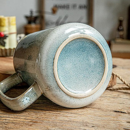 Large 24 oz Ceramic Coffee Mug with Large Handle, Vintage Coffee Cup, Extra Big Tea Cup for Office and Home, Dishwasher and Microwave Safe, Starry Blue