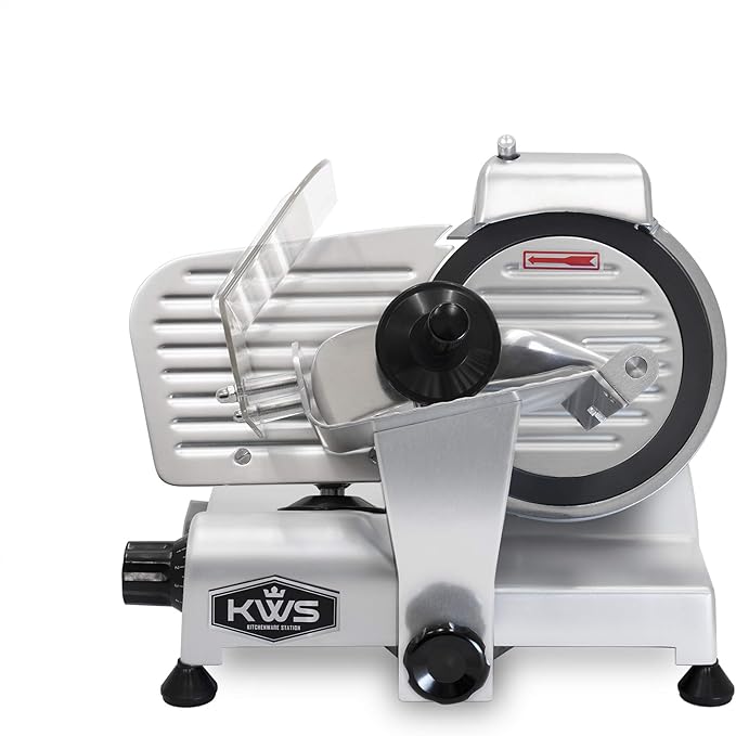 KWS MS-6ST Premium 200w Electric Slicer 7.67-Inch in Silver Teflon Blade, Frozen Meat Deli Meat Cheese Food Slicer Low Noises Commercial and Home Use