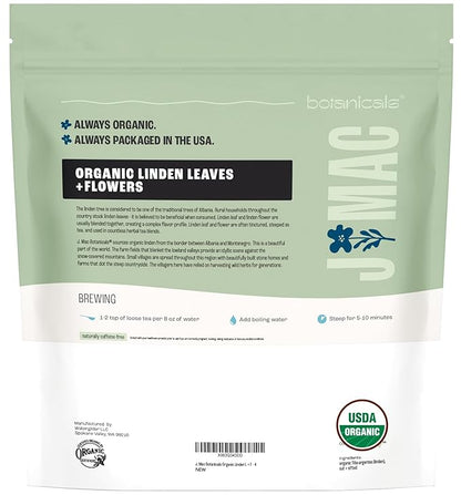 J Mac Botanicals, Organic Linden Leaf and Flower, Whole Leaves and Flowers