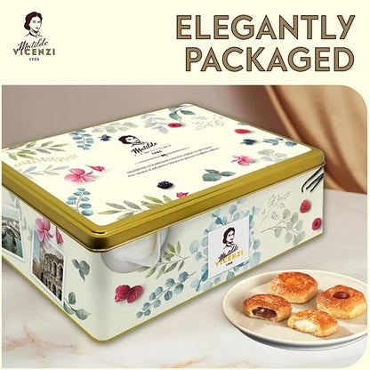 Pasticceria Matilde Vicenzi 5 O'Clock Tea Time Cookie Assortment Gift Tin - Butter Pastries, Chocolate & Vanilla Filled Gourmet Cookies - Bakery Snacks Made in Italy for Father's Day - 13.23oz (375g)