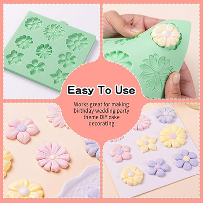 KALAIEN Flower Silicone Molds,Rose Flower Chocolate Mold Daisy Silicone Mold for Crafts,2 Pcs Rose Silicone Mold Fondant Molds for Cake Decorating