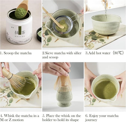 Matcha Set, 8 PCS Japanese Matcha Bowl Set with Whisk and Tea Scoop - Traditional Matcha Kit for Authentic Matcha Preparation, Perfect for Gift