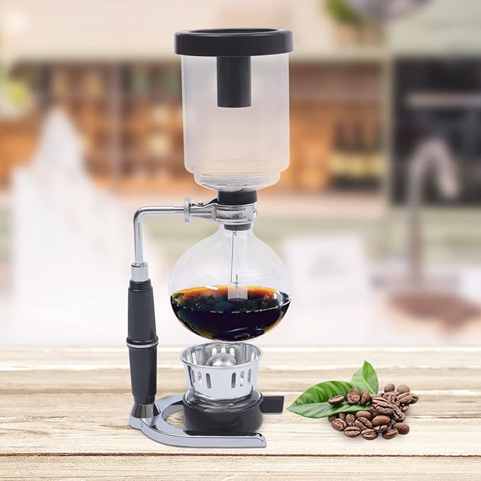 Glass Siphon Coffee Maker, 360ml Tabletop Glass Siphon Pot Glass Syphon Coffee Maker 3 Cups for Coffee Shop|Bar|Home Use, Black