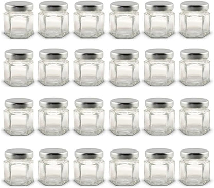 1.5 oz Hexagon Mini Glass Jars with Silver Lids (Pack of 24)