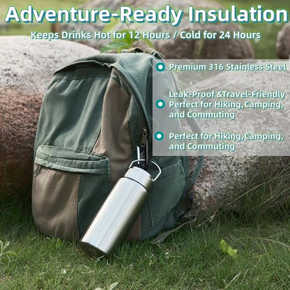 Vacuum Insulated Stainless Steel Water Bottle with Tea Infuser - Wide Mouth,BPA-Free, Leak- Proof,Keeps Cold 24H/ Hot 12H- Ideal for Travel,Office, Gym (25oz)