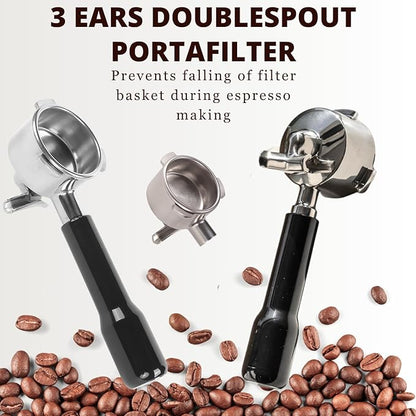 Espresso Portafilter 51mm Double Spouts Compatible with Delonghi Dedica EC680 and EC685 as well as SMEG and EUPA coffee machine models- Stainless Steel Filter Basket & Puck Screen Included (Black)