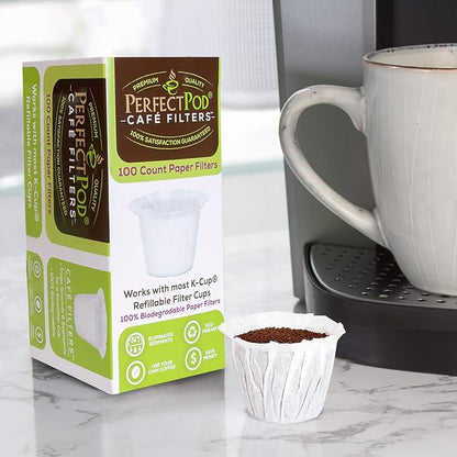 Cafe Filters Paper Liners for Reusable K Cup Coffee Pods by Perfect Pod - Fits All Brands, Compatible With All Refillable Capsules - Disposable Paper Filters (1,000-Ct)