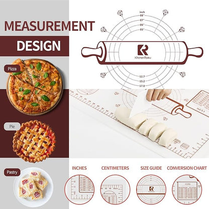 Silicone Baking Mat, Extra Thick Dough Rolling Pad with Measurements and Edge Heightening, Non-stick Food Grade Silicone Pastry Mat for Pastry, Bread, Cookies (Transparent, 16"L x 24"W)