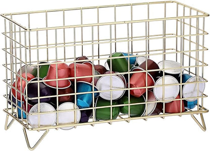 ELLDOO Coffee Pod Holder, Large Capacity Coffee Pod Organizer for K Cup Keuring Espresso Capsule Coffee Creamer, Metal Coffee Pod Storage Basket for Kitchen, Coffee Bar Decor (Gold, Large)