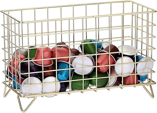ELLDOO Coffee Pod Holder, Large Capacity Coffee Pod Organizer for K Cup Keuring Espresso Capsule Coffee Creamer, Metal Coffee Pod Storage Basket for Kitchen, Coffee Bar Decor (Gold, Large)