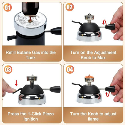 BLUEFIRE Butane Mini Burner for Tabletop Coffee Siphon Syphon/w Furnace Stand and Assembly Rack Ceramic Windproof Torch Head Portable Cooking Stove Espresso Maker Chafing Soup Tureens Fondue Bunsen
