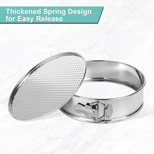 9inch 304 Stainless Steel Springform Cake Pan with Detachable Bottom, Silicone Cheesecake Pan Protector, Parchment Paper, Decorating Kit Piping Bags and Tips- Ideal for Home Bakers