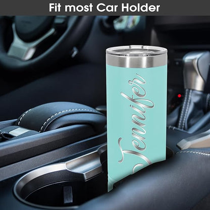 Personalized 20oz Skinny Tumbler: Engraved, Stainless Steel, Insulated, Leak-Proof Lid & Straw, Hot/Cold for Hours, Ideal for Coffee, Water, Wine, Gift for Birthdays, Weddings, Christmas, (25 designs)
