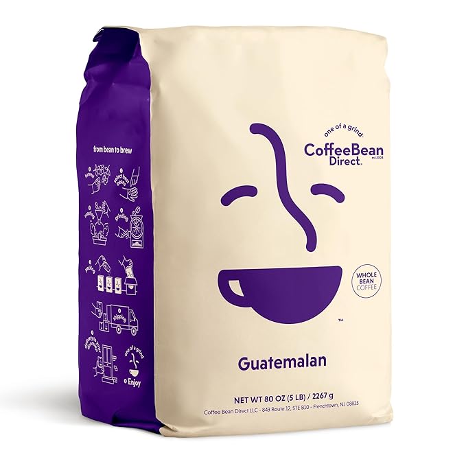 Coffee Bean Direct Guatemalan, Whole Bean Coffee, Light Roast, 5 Pound Bag (Pack of 1)