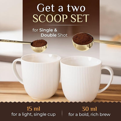 Orblue Premium Coffee Scoop Set - 1 Tbsp (15ml) & 2 Tbsp (30ml) Measuring Tablespoon - Stainless Steel Coffee Measuring Spoon and Scooper with Long Handles - Pack of 2, Light Gold