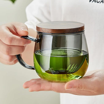 17 OZ Glass Tea Cup with Infuser and Lid, 500 ML Large Borosilicate Teacup, Clear Mug for Loose Leaf Tea, Blooming Tea, Tea Bags - Perfect Christmas or Birthday Gift for Women