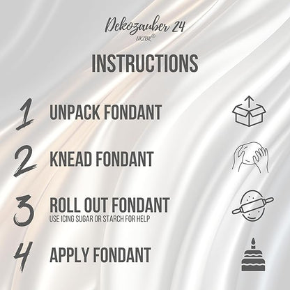 Dekozauber24 Fondant icing multipack, 5 colors, 3.5oz (100g) rolled fondant per color, for cakes, cupcakes and figurines in white, black, cream, silver and golden caramel (Basics)