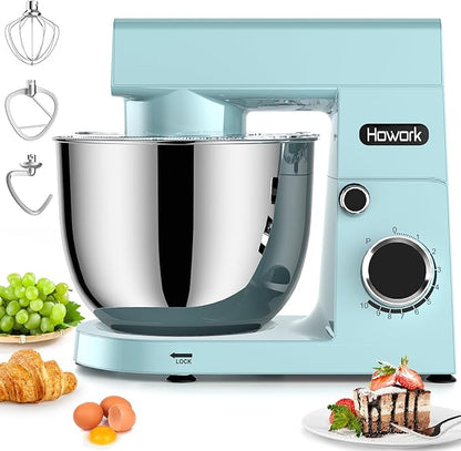 HOWORK Stand Mixer,10+p Speeds With 5.5QT Stainless Steel Bowl,Dough Hook, Wire Whip & Beater,for Most Home Cooks,Blue