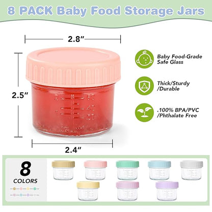 8 Pack Glass Baby Food Storage Containers, 4 oz Leakproof Baby Food Jars with Lids, Small Glass Food Containers for Infant Baby, Freezer Safe