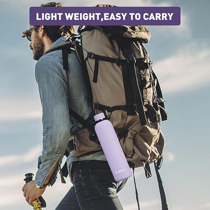 Slim Insulated Water Bottles for Travel 32oz with Clip, Double Wall Vacuum Stainless Steel Water Bottle Keeps Drinks Cold 24 Hrs/Hot 12 Hrs, 100% Leakproof, BPA Free(Purple)
