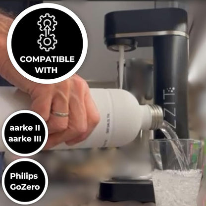 FIZZIT Black Stainless Steel Carbonation Bottle | Compatible with Some Soda Makers | Reusable Sparkling Water Bottle, Dishwasher Safe, BPA-Free (SSB-B)