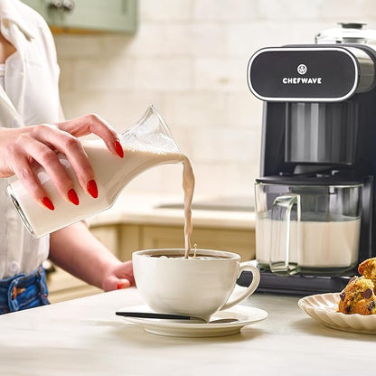 ChefWave Milkmade Non-Dairy Milk Maker – 6-in-1 Vegan Plant-Based Milk Machine with Auto Clean, Delay Start & Glass Pitcher – Almond, Oat, Soy, Cashew, Coconut, Macadamia Milk Maker & Nut Platter