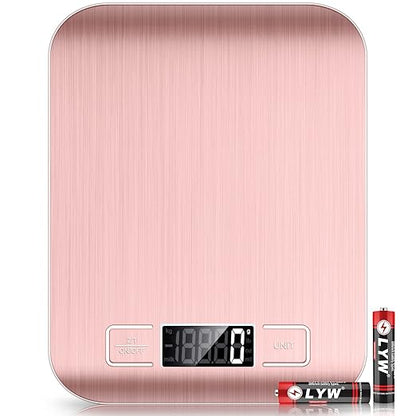 Mik-Nana Food Scale Pink, 10kg/22lb Digital Kitchen Scale Weight Grams and Oz for Baking and Cooking, 1g/0.1oz Precise Graduation, Easy Clean Stainless Steel