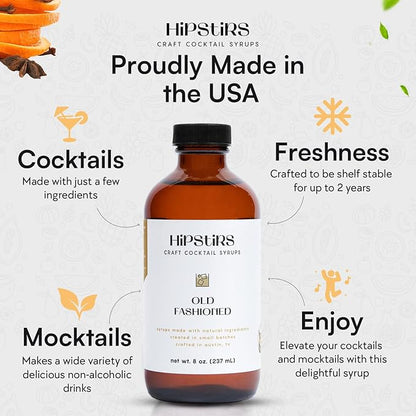 HipStirs Old Fashioned Mix - Our Artisan Old Fashioned Syrup uses Real Blood Orange Bitters for Cocktails to Make it a Rich and Timeless Winter Drink Mixer (8 Fl Oz)