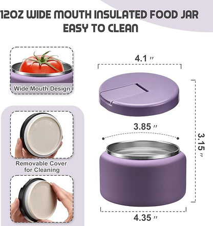 13.5oz Soup Thermo for Hot Food Kids with Buckle Lid Insulated Vacuum Food Jar Wide Mouth Leakproof Stainless Steel Lunch Container -Purple