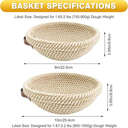 Banneton Bread Proofing Basket Set of 2, 9 Inch & 10 Inch Round Cotton Rope Sourdough Bread Baking Supplies Proofing Bowls with Liners & Covers Gifts for Bakers Women Wife Mom