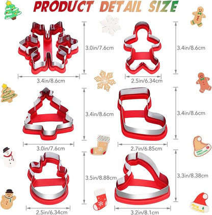 Christmas Cookie Cutters, 6 Pcs Winter Holiday Cookie Cutter Set, Stainless Steel Cookie Molds with Comfort Grip - Christmas Stocking, Snowman, Christmas Tree, Gingerbread Man, Santa Hat, Snowflake