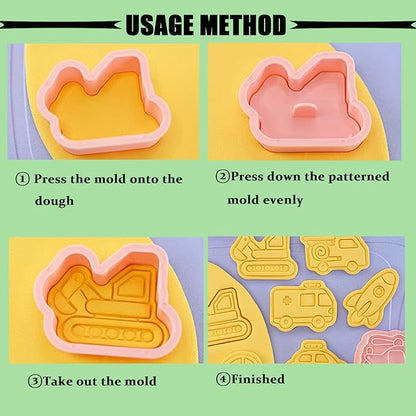 8Piece Vehicle Cookie Cutters Set,3D Transport-Themed Plastic Baking Molds for Cookies, Fondant, Cheese – Includes Plunger Stamp for Embossing (E)