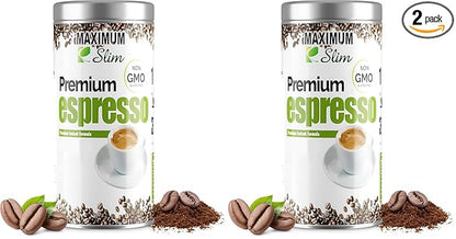 Maximum Slim Premio Instant Espresso Powder – Bold & Rich Flavor 100% Arabica Beans - Non-GMO, Gluten-Free – Premium Medium Roast Coffee 14.1 oz Resealable Jar : Café Instantáneo (Pack of 2)