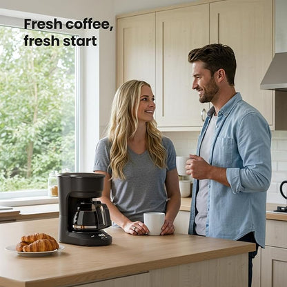 Kismile Compact Drip Coffee Maker, Anti-Drip System, 5 Cup Coffee Maker, Timer, Removable Funnel & Auto Shut-Off, Anti-Dry Protection, Perfect Small Coffee Machine for Home & Office (Black)