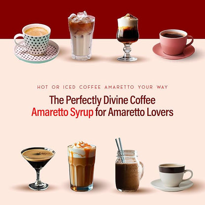 RIO Amaretto Coffee Syrup, Perfect for Hot or Iced Drinks & Desserts, Sweet & Nutty Taste, Sweetened with Pure Cane Sugar, Barista-Grade Flavor Syrups for Coffee Drinks at Home & Work - 700ml