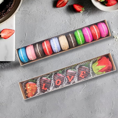 50Pack 12x2¼x2 Inch Chocolate Covered Strawberry Boxes for 6 Macaron boxes Chocolate Truffle Boxes Cookie boxes Bakery Boxes with Window Soap Boxes