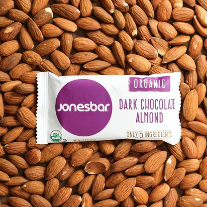 jonesbar (Dark Chocolate Almond, 4 Count (Pack of 1)), USDA Organic Fruit & Nut Bar, Non-GMO, Kosher, Vegan, Gluten Free, Simple Snack Bar