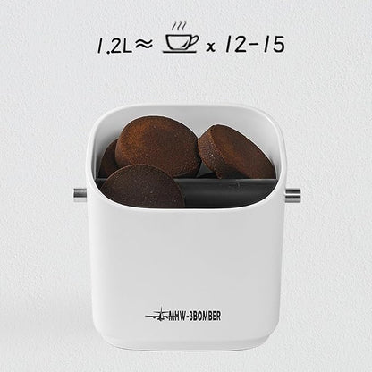 MHW-3BOMBER Coffee Knock Box Mini Espresso knock box Square Non-Slip With Removable Knock Bar (White Set, 1.2L)