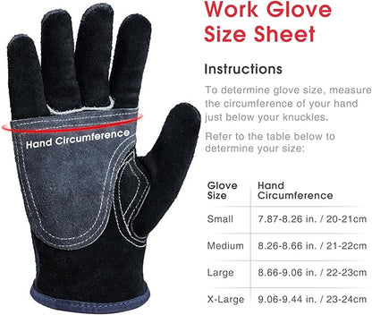 YESWELDER Leather Work Gloves for Men or Women，Suitable for welding | gardening |construction etc. Cowhide leather with cotton lining, wrist closure, grippy and durable.Reinforced palm,Black-gray M
