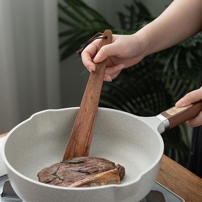 Muso Wood 9.8" Acacia Wood Spatula for Cooking, Small Wood Flipper, Non-Stick Spatula Set, Multi-Purpose Spatulas for Flipping, Serving, Scraping & Turning (Set of 3)