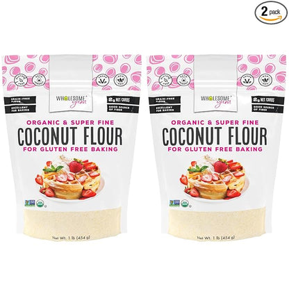 Wholesome Yum Premium Organic Coconut Flour For Baking & More (16 oz / 1 lb) - Low Carb, Gluten Free, Non GMO, Keto Friendly Flour Substitute (Pack of 2)