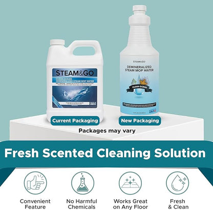 Steam & Go Demineralized Water - Multi-Surface Cleaner, PVC-Free Ready-to-Use for Mops & Floor Steamers - Ideal for Kitchen, Bathroom, & Home Surfaces - Clean Ocean Scent - 32oz (Pack of 12)