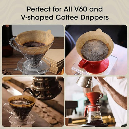 V60 Coffee Filters 02, ONIOU Unbleached Size 02 Cone Coffee Filters, 100 Count Natural Brown Pour Over Paper Filters for Hario V60 & Others 1–4 Cup Coffee Dripper