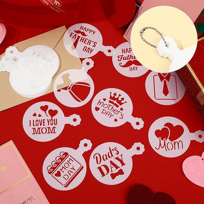 JULBEAR 36 Pieces Reusable Mother's Day Father's Day Cookie Cake Stencils Templates Mold Tools for Mother's Father's Day Birthday Wedding Party Royal Icing Cake Coffee Dessert Decoration Supplies