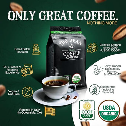 The Bean Organic Coffee Company Peppermint Mocha, Medium Roast, Ground Coffee, 16-Ounce Bags (Pack of 2), Café molido tostado orgánico