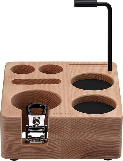 Normcore Compact Tamping Station, Tamper WDT Holder Portafilters Stand, Espresso Accessory Tool Organizer For 51mm 54mm Machine, Adjustable Height, Solid American Ashwood