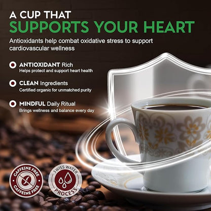 Cardiology Coffee – Decaf Coffee Beans – USDA Certified Organic, Mold Free 12oz Premium Whole Bean Coffee Medium Roast – Decaf Espresso Beans with Swiss Water Decaf and Antioxidant Benefits – Heart Healthy Lifestyle