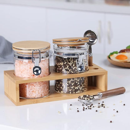 KKC HOME ACCENTS Sealed Glass Storage Jars with Scoops for Brown Sugar,Sea Salt,Flour,Ground Coffee,Beans,Loose Tea,Matcha,Glass Containers with Sealed Hinged Lids for Kitchen Counter,27 Fluid-oz