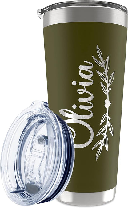Be Burgundy Personalized Tumbler with Engraved Name - 12 Designs, 30 Oz Coffee Tumbler with Slider Lid, Army Green, Double Wall Insulated - Gift for Men, Husband, Personalized Gift for Him